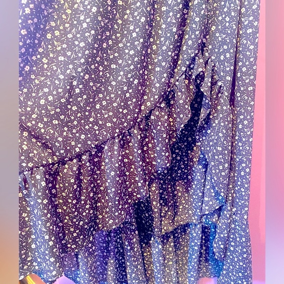 Blue Floral Off the Shoulder Dress - Picture 3 of 5